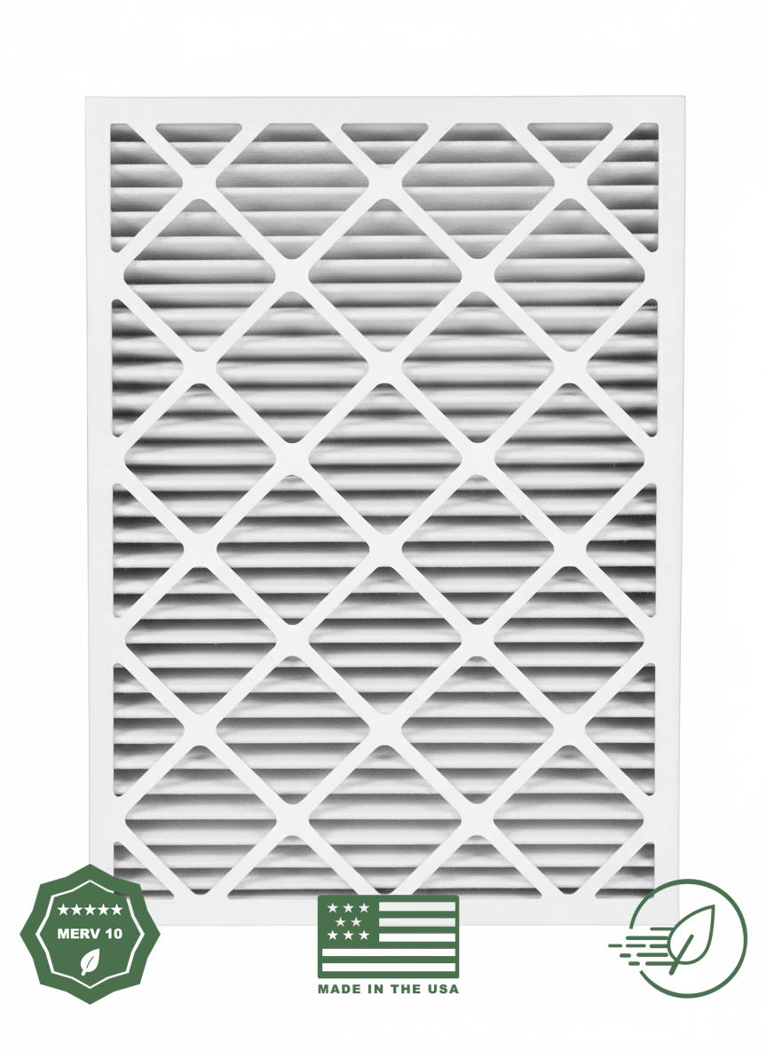 Advantage Home Filters MERV 10 pleated air filter made in USA — front view showing diamond grid pleating